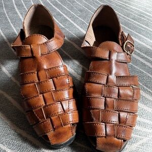Brown Leather Woven Fisherman Sandals | Size 7